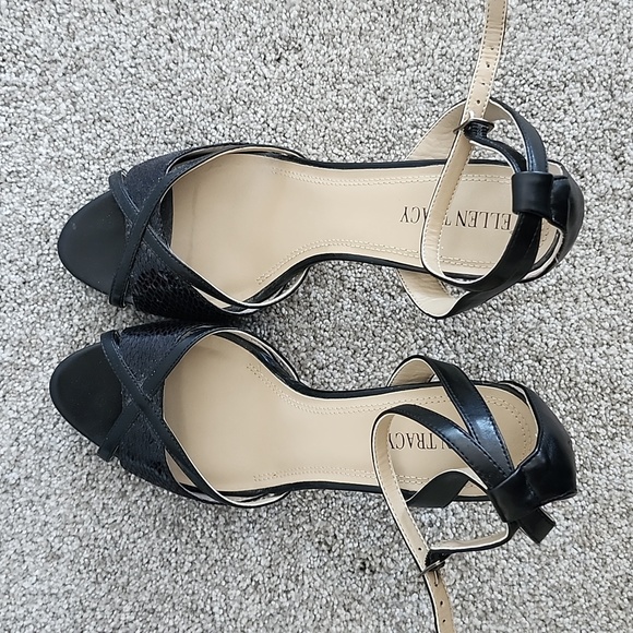 VGUC Ellen Tracy Strappy Heeled Sandals, Black - Picture 2 of 5